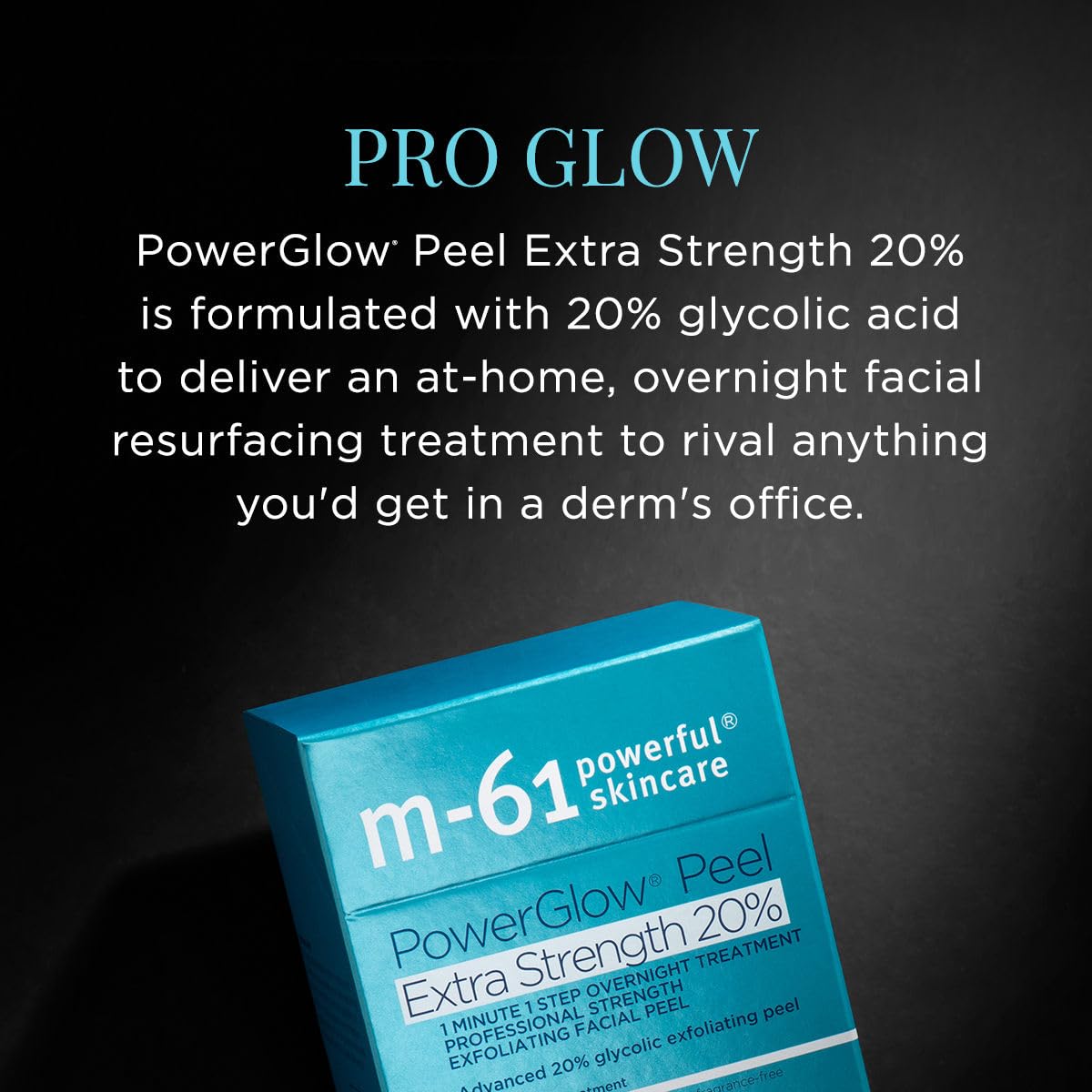 M-61 PowerGlow Peel box and pads setup for an at-home skincare routine.