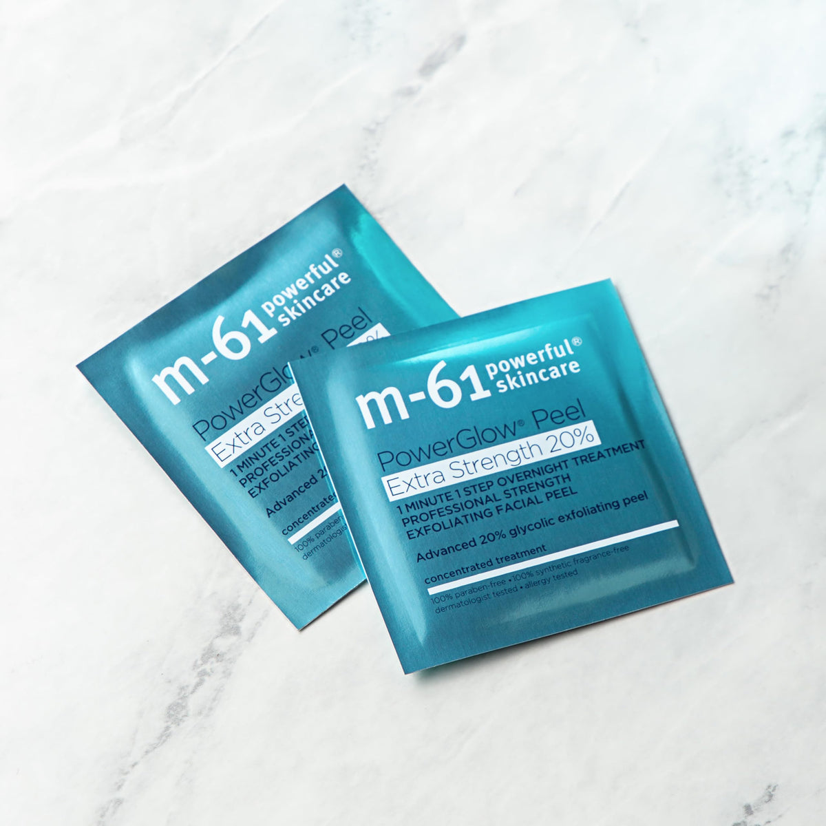 m-61 PowerGlow Peel on skin application demonstrates overnight exfoliation.