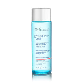 m-61 PowerGlow Toner bottle front showing an alcohol-free, pore refining formula.