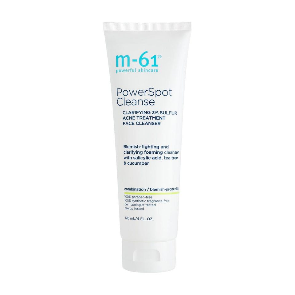 M-61 PowerSpot Cleanse bottle showing foaming cleanser for blemish-prone skin