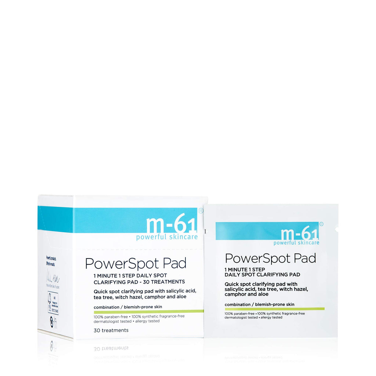 M-61 Powerspot Pads in action clarifying spots quickly for clearer skin.