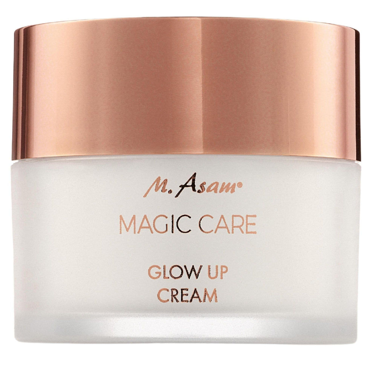 M. Asam MAGIC CARE Glow Up Cream bottle close-up shows luminous finish