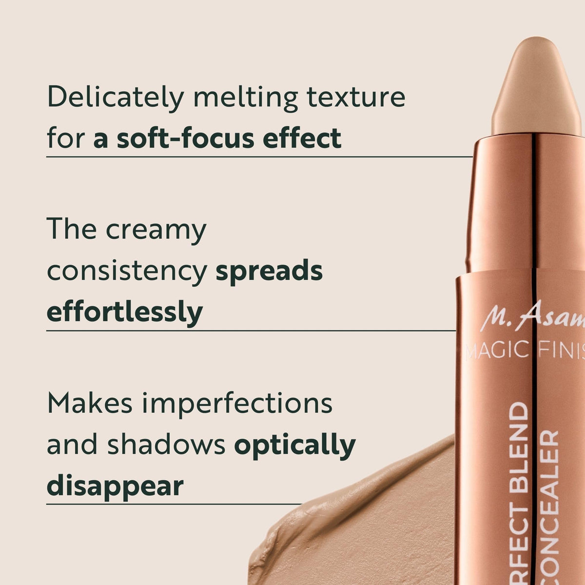 Swatch on skin shows buildable coverage with a seamless blur by M. Asam