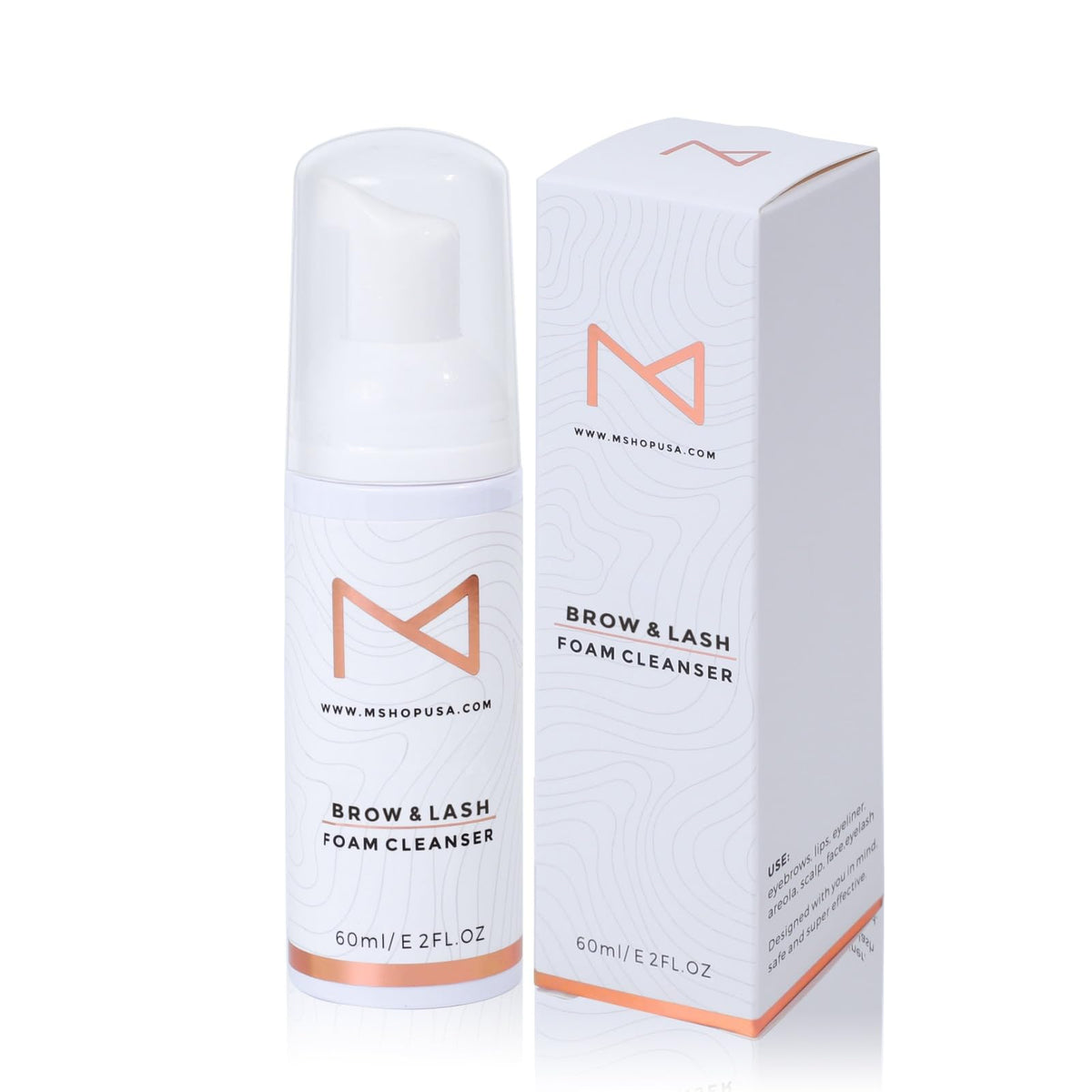 M Beauty Studio foam cleanser bottle-pump for eyelash extensions; gentle, skin-friendly care.