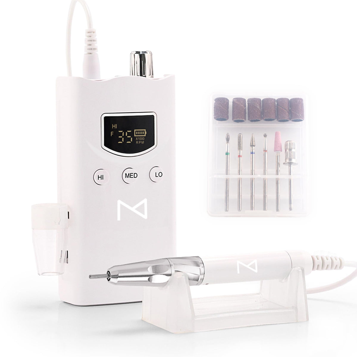 M Beauty Studio M GEM display showing LCD for adjustable speed control.