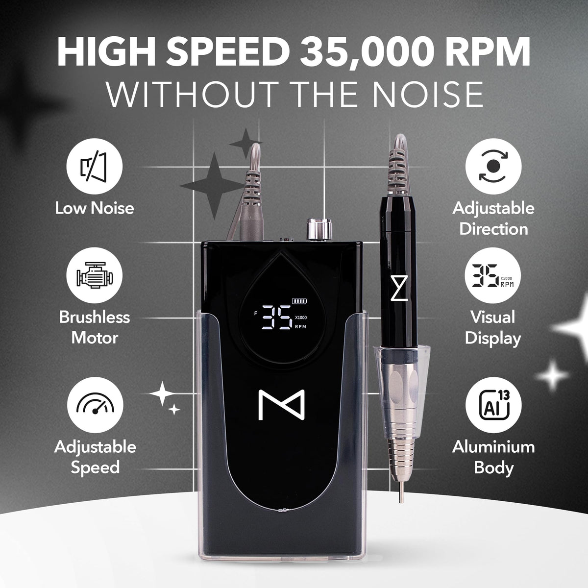 M Beauty Studio M Max in-action nail drill demonstrates cordless performance