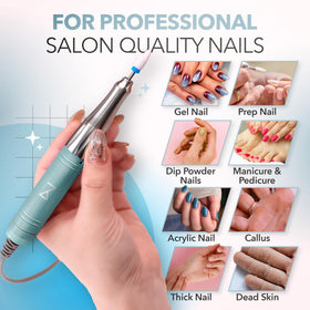 Whisper-quiet 35k RPM performance supports smooth nail shaping during busy sessions.