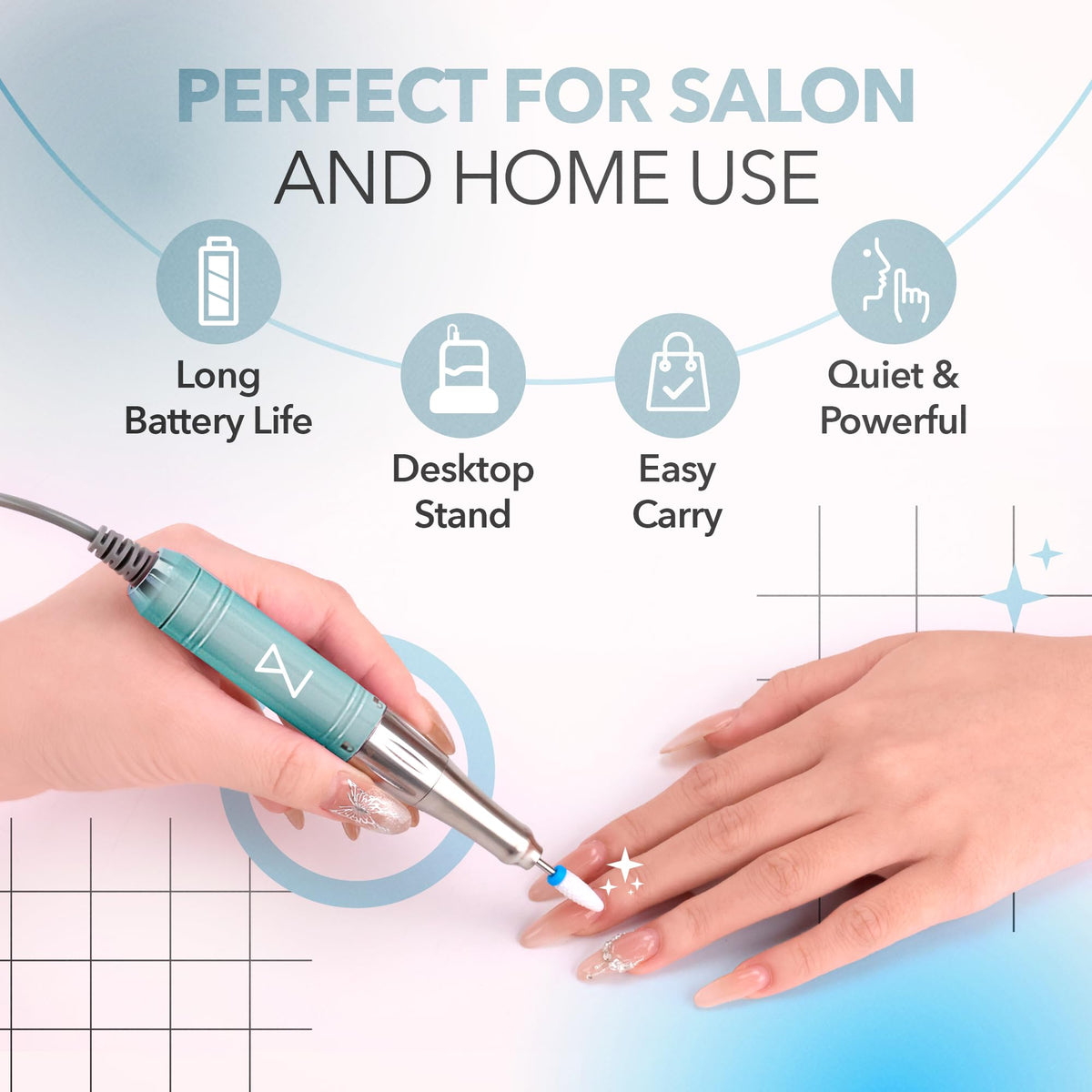 Cordless, rechargeable battery offers hours of uninterrupted service between charges.