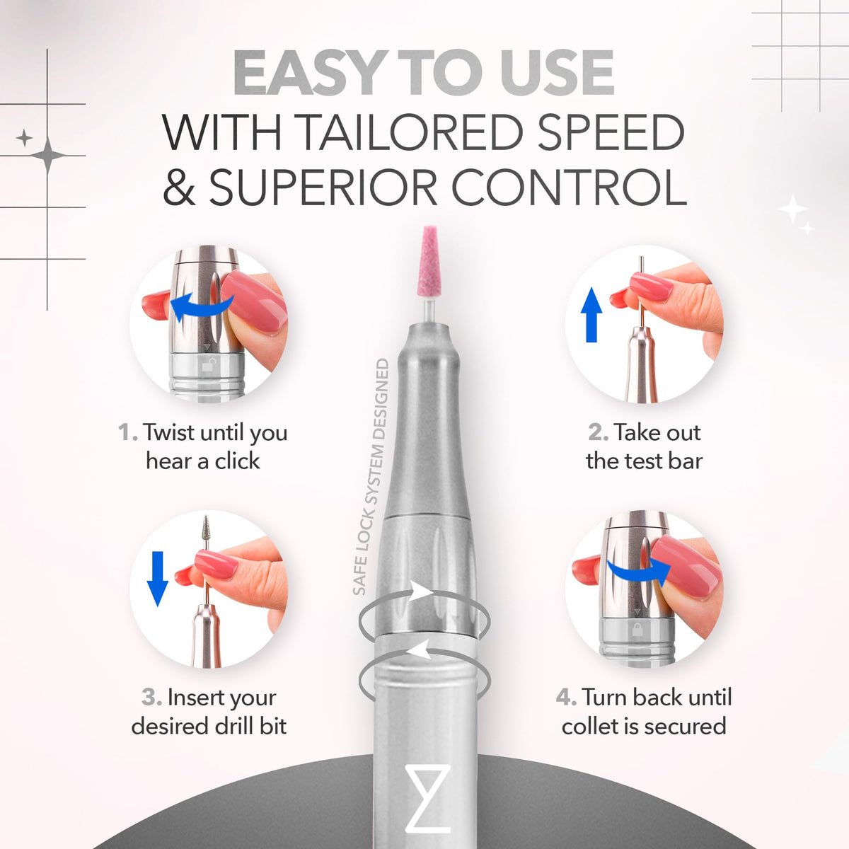 Mase drill acetone-resistant aluminum casing protects internals during polish removal.