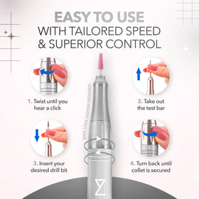 Mase drill acetone-resistant aluminum casing protects internals during polish removal.