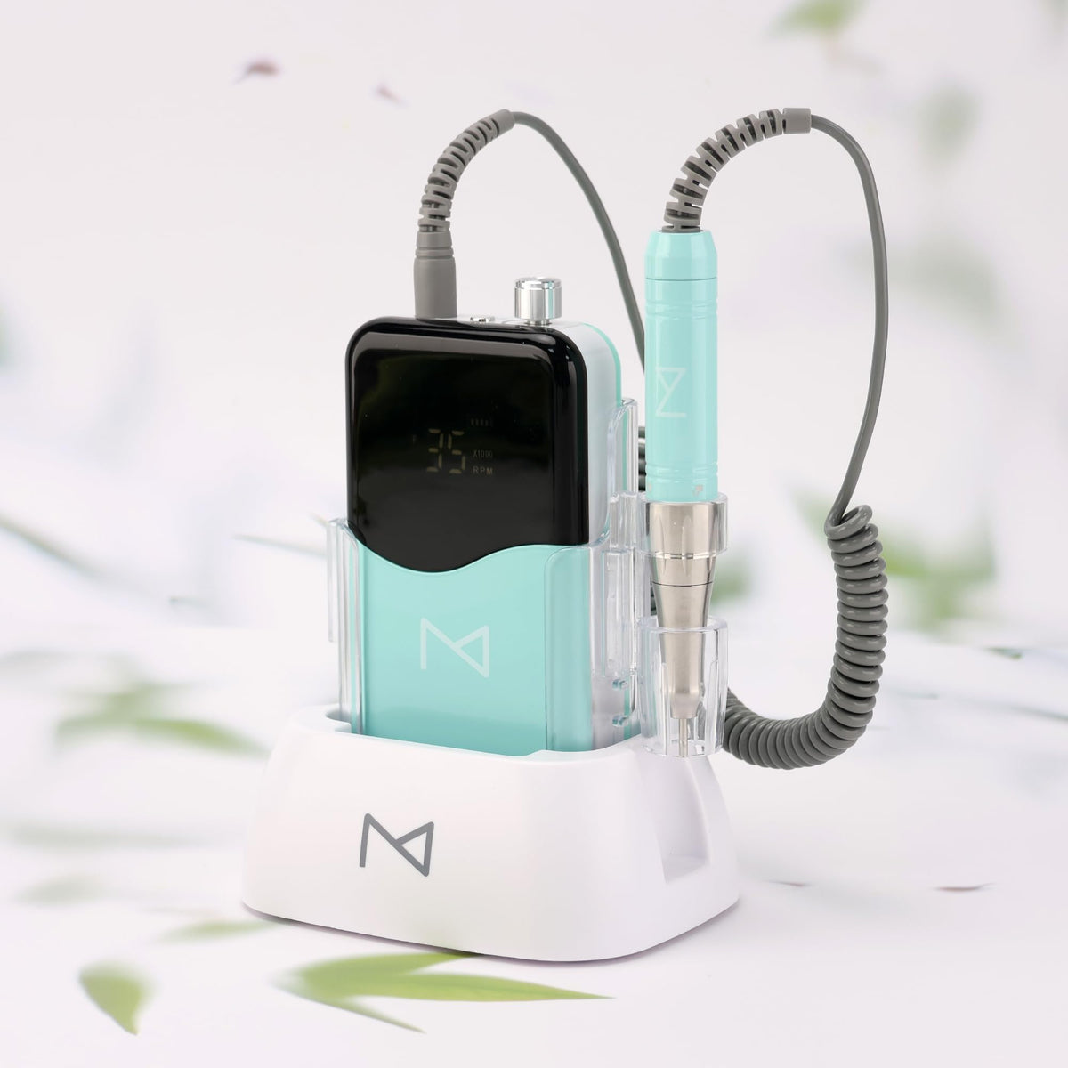 Ergonomic handle supports comfortable use during longer nail sessions.