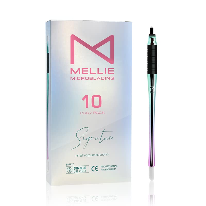 M Beauty Studio Mellie's microblading pen packaging shows sterile, ready-to-use safety for clients.