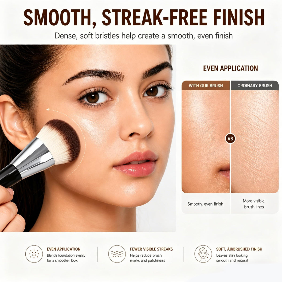 M J JOMAY brush suitable for liquid and cream products for versatile use.
