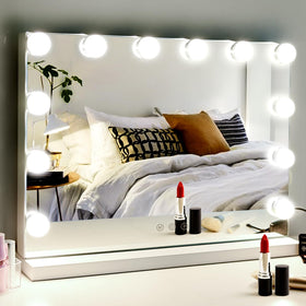 M MIVONDA vanity mirror with lights on desk for precise makeup application and ambiance