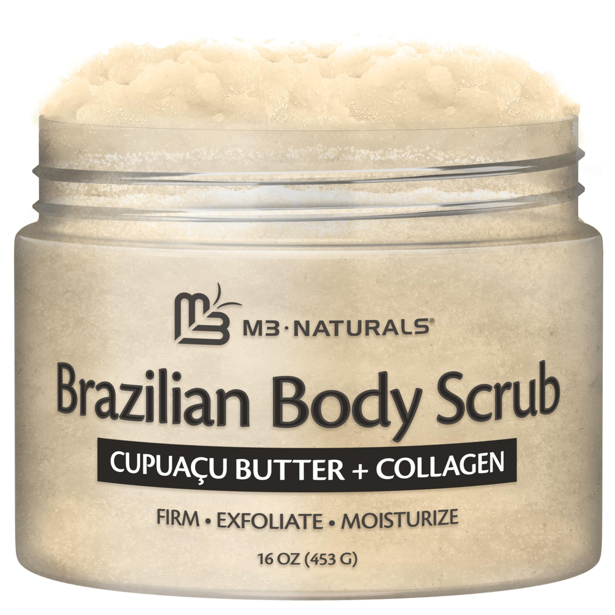 M3 Naturals Brazilian body scrub cupuacu butter smooths and deeply moisturizes skin.