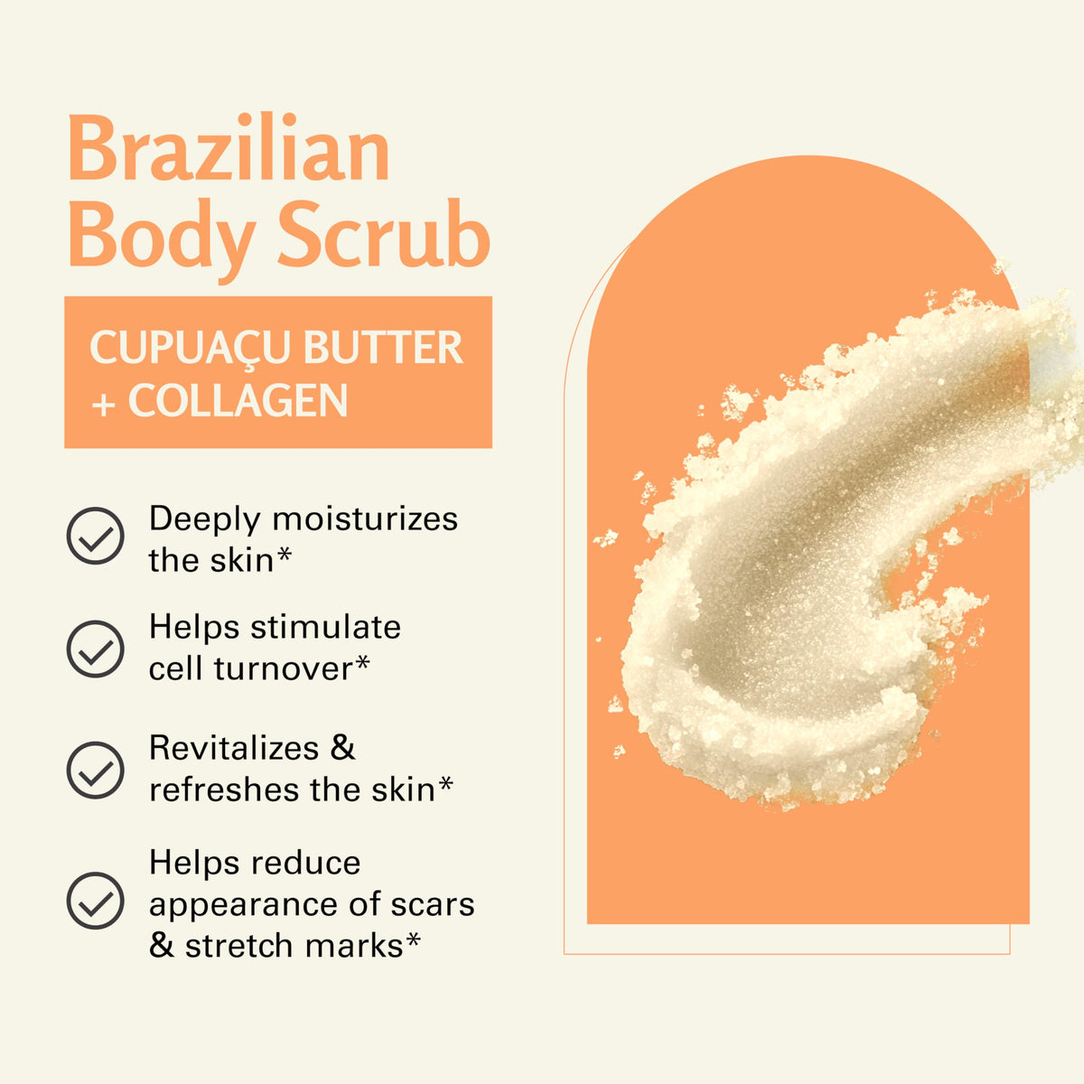 M3 Naturals Brazilian body scrub jojoba oil nourishes dry skin and boosts suppleness.