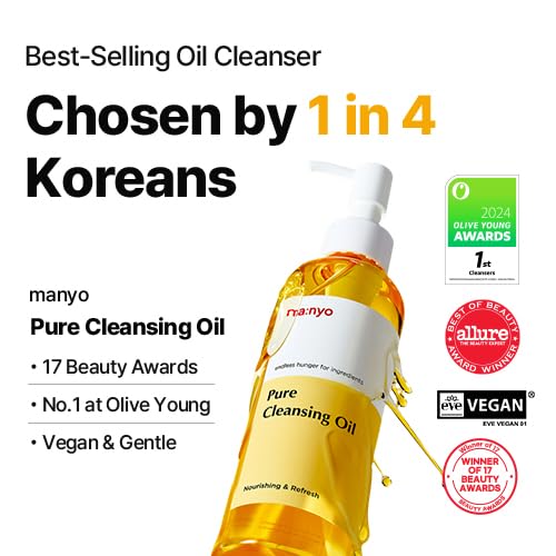 ma:nyo MANYO Pure Cleansing Oil argan oil droplets on label.