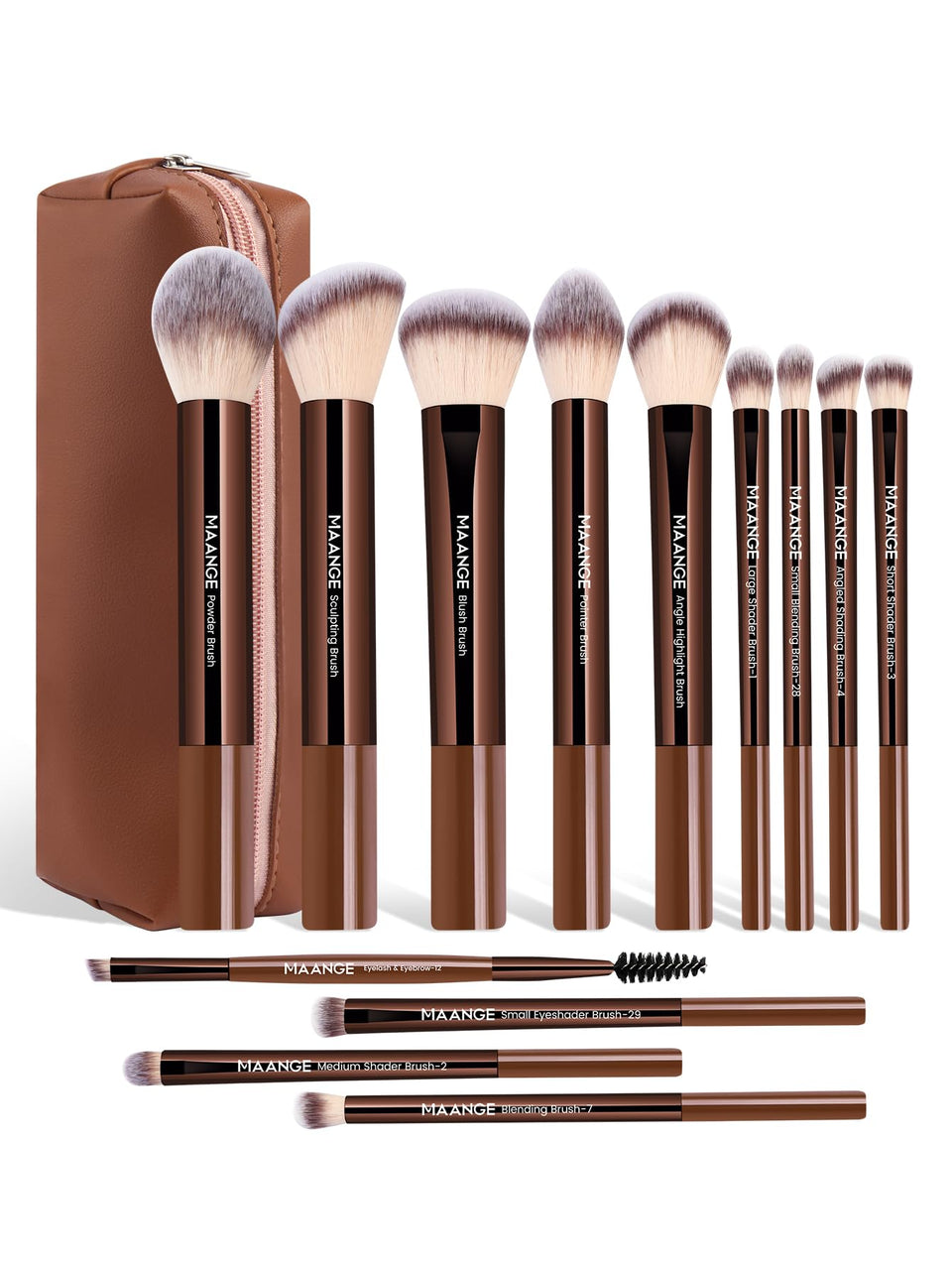 MAANGE 13-piece makeup brush set in coffee case for travel and daily blending