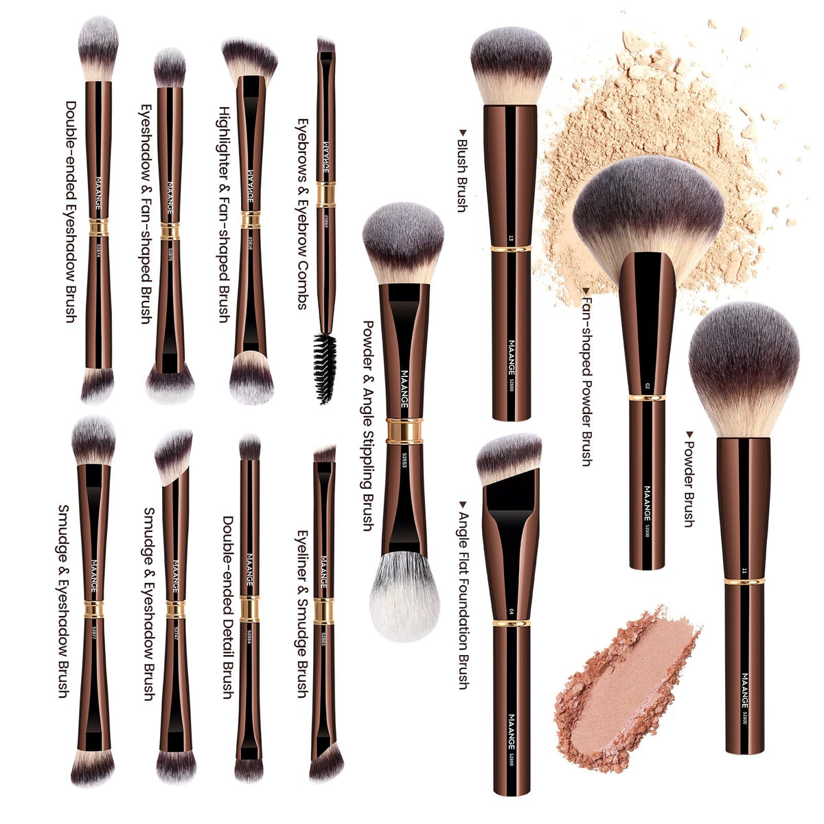 MAANGE brushes set display highlighting full 13-piece makeup kit