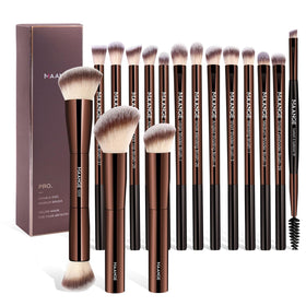 MAANGE 16-piece makeup brush set with coffee handles for precise, even powder application