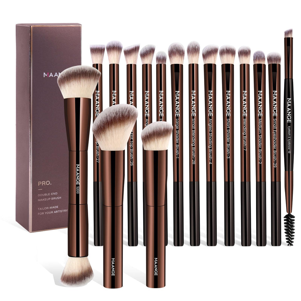 MAANGE 16-piece makeup brush set with coffee handles for precise, even powder application