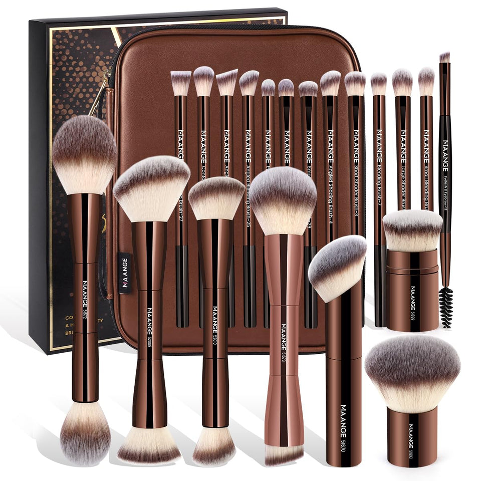 MAANGE 21-piece makeup brush set with bag for organized travel and flawless prep