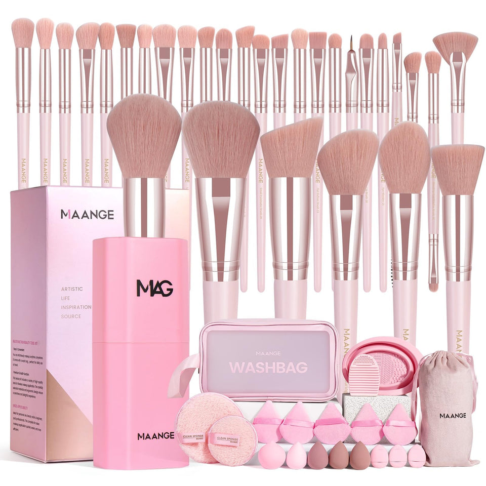 MAANGE 51-piece makeup brush set pink packaging for complete routines