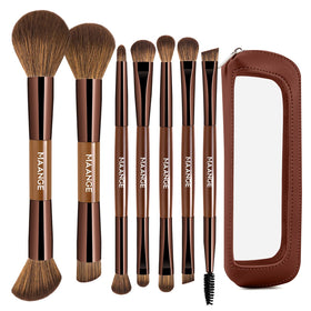 MAANGE 7-piece dual-ended brush set with travel bag for full-face makeup.