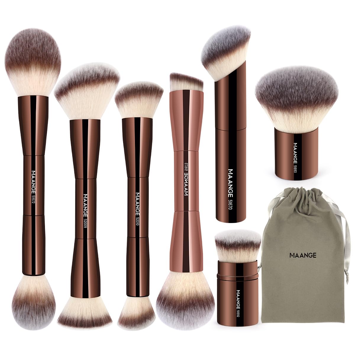 Maange 7pc double-sided kabuki brush set for versatile makeup application.