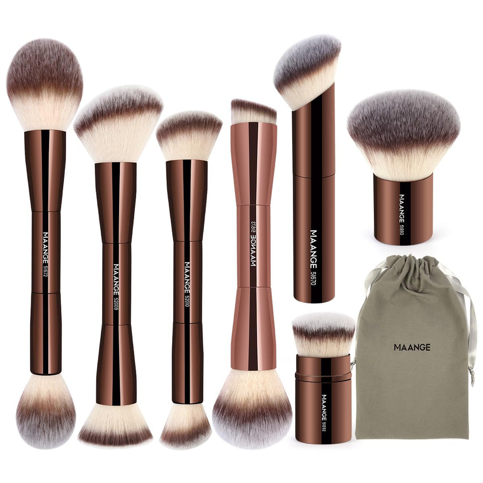 Maange 7pc double-sided kabuki brush set for versatile makeup application.