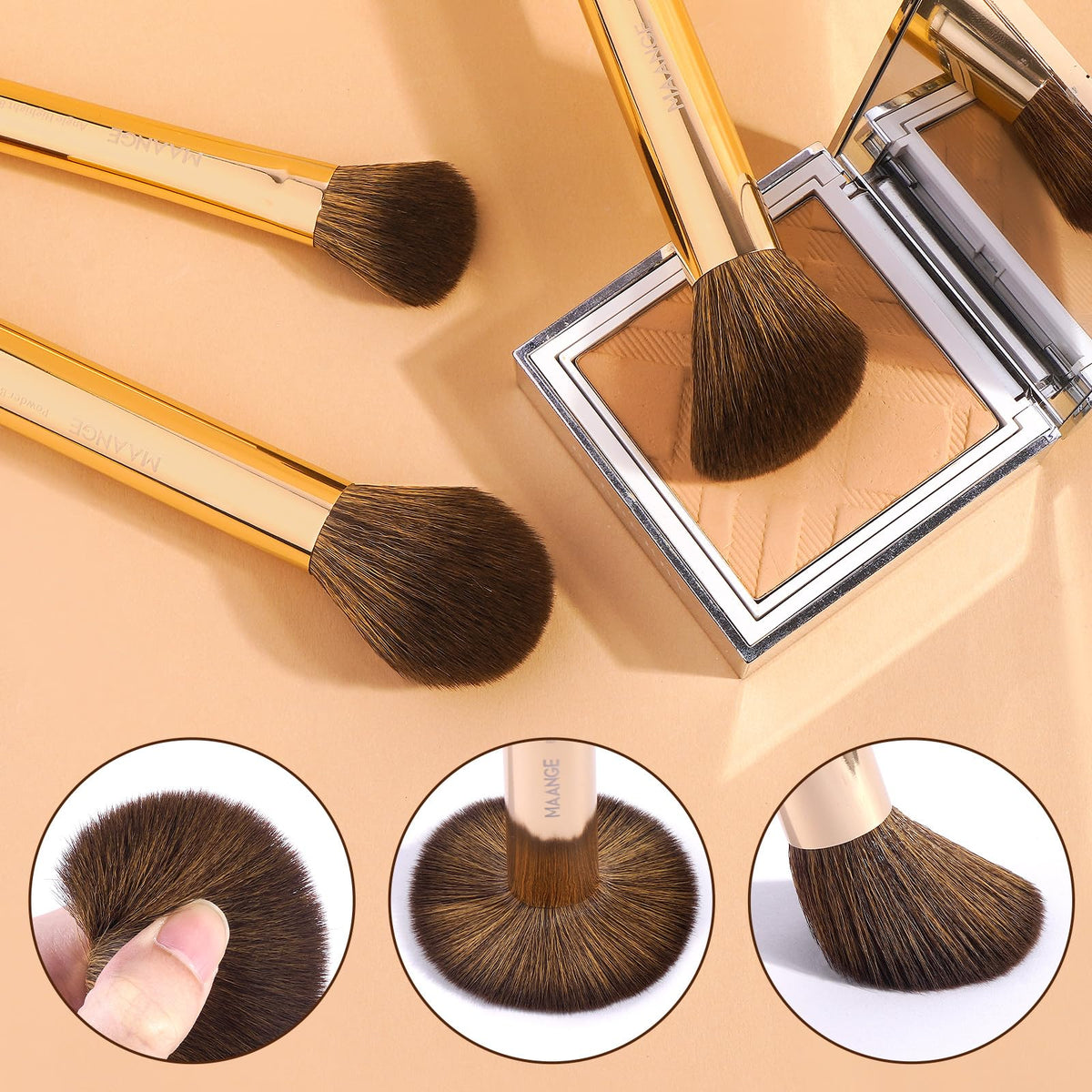MAANGE brush set travel pouch demonstrates on-the-go makeup routine.