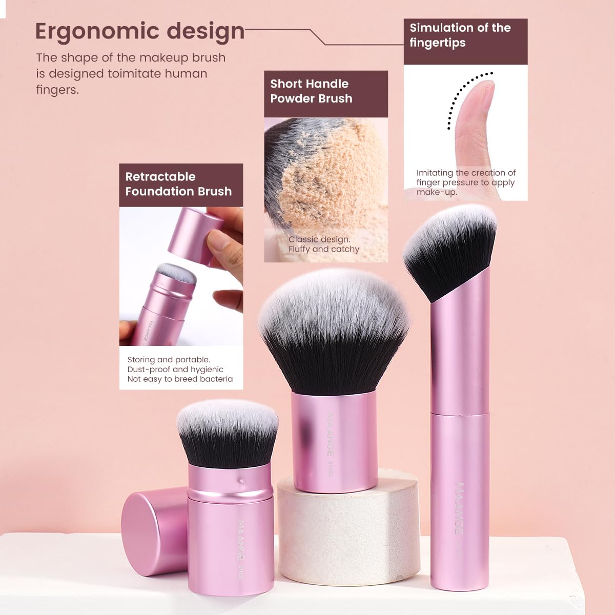 MAANGE carrying case keeps brushes organized for quick touch-ups at home or on the go.