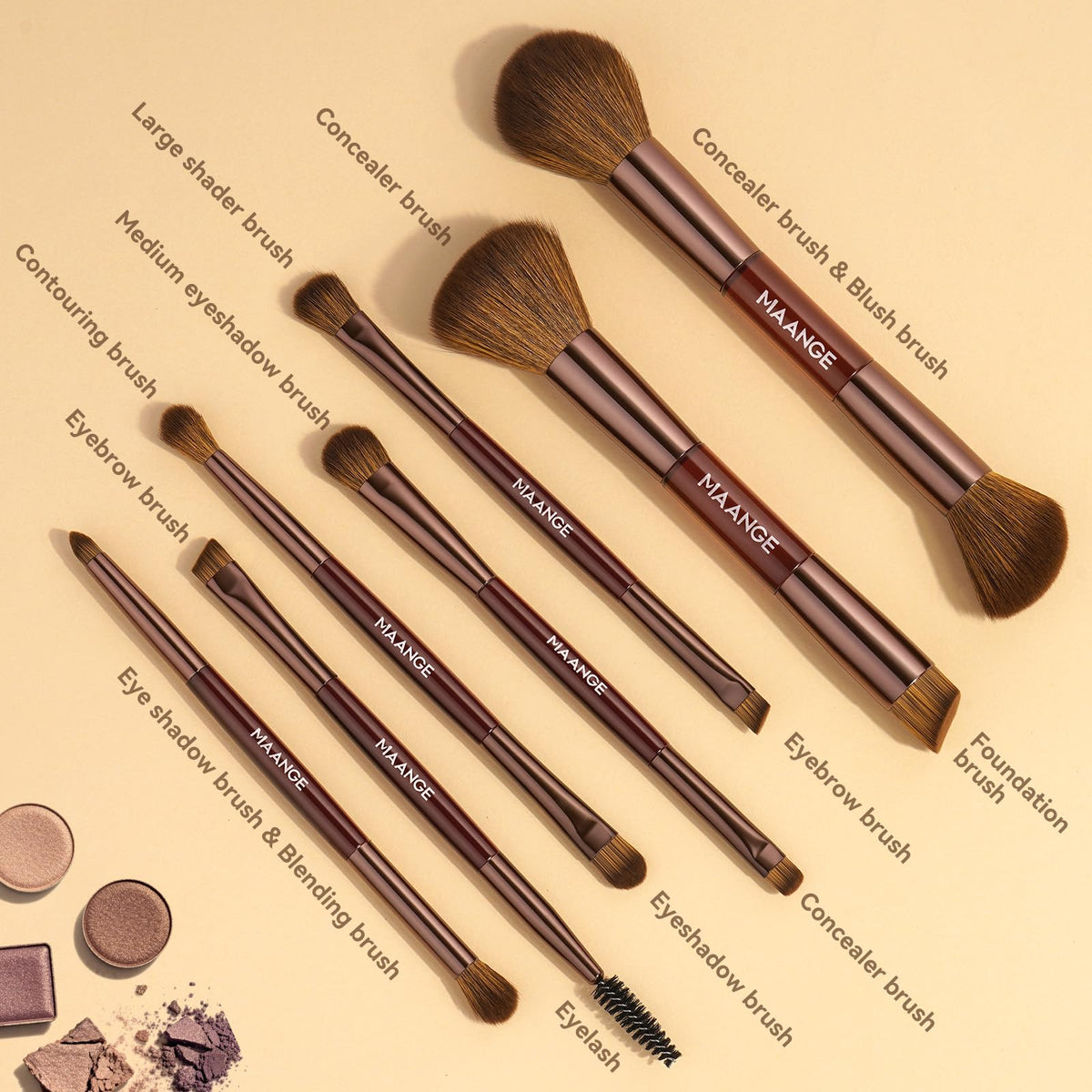 MAANGE concealer brush soft-tip enables precise under-eye correction.