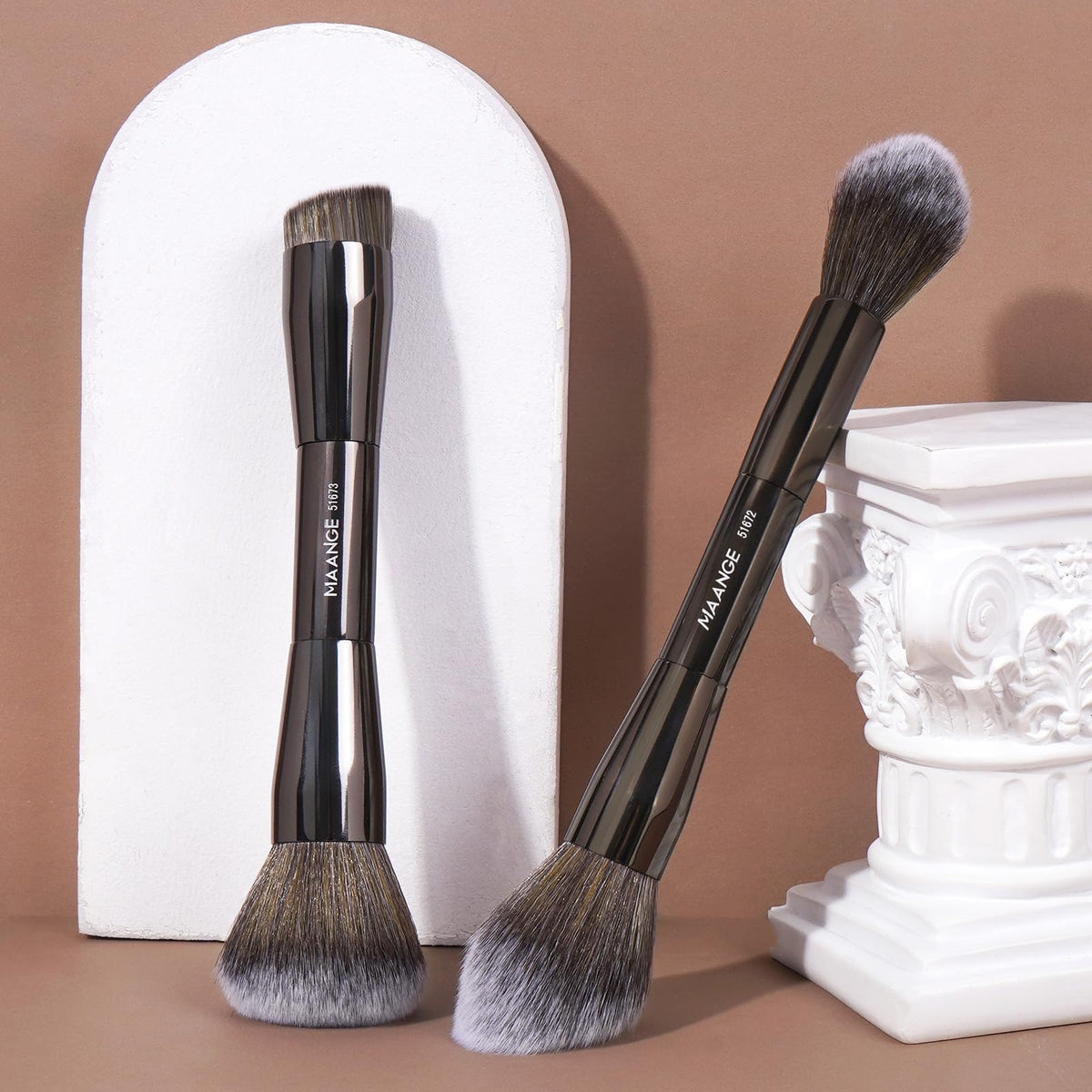MAANGE flat angled foundation brush follows facial contours for precise coverage.
