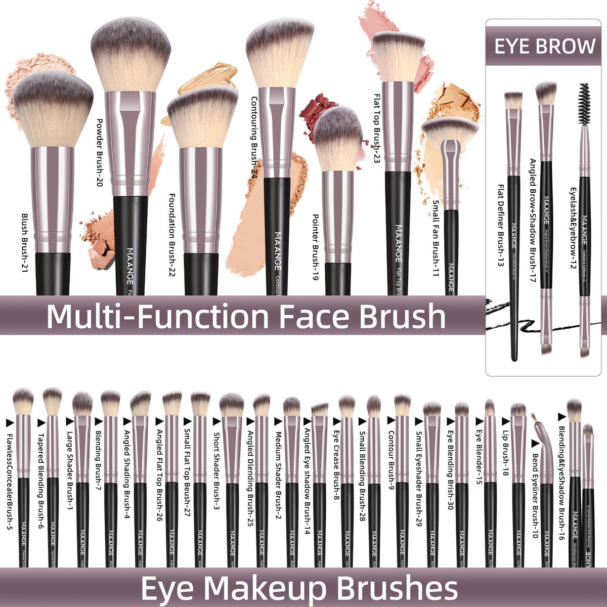 MAANGE foundation brush with dense bristles for seamless coverage.