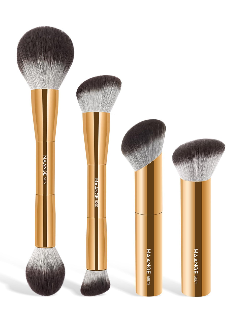MAANGE four-piece gold brush set displayed together for complete makeup application