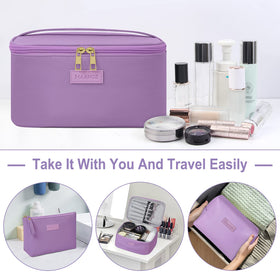 MAANGE makeup bag with brush compartment for tidy brush storage.
