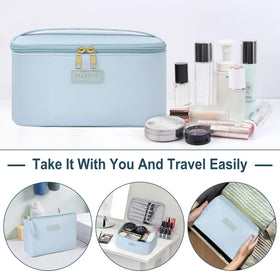 MAANGE blue makeup bag inner pockets keep items neatly separated