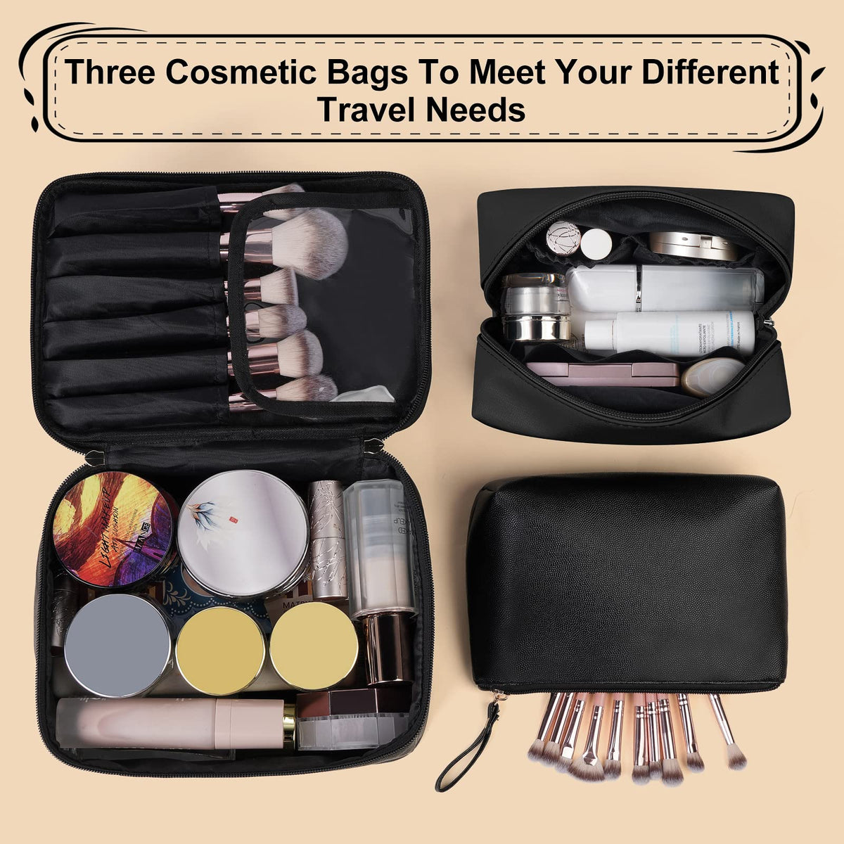 MAANGE makeup bag with durable metal zipper stands up to frequent travel.