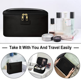 MAANGE makeup bag with water-repellent material protects contents in wet weather.