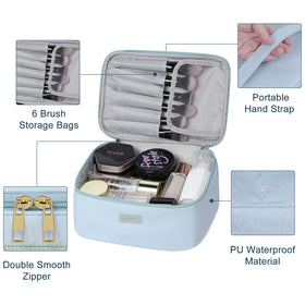 MAANGE blue makeup bag zipper detail with sturdy metal hardware