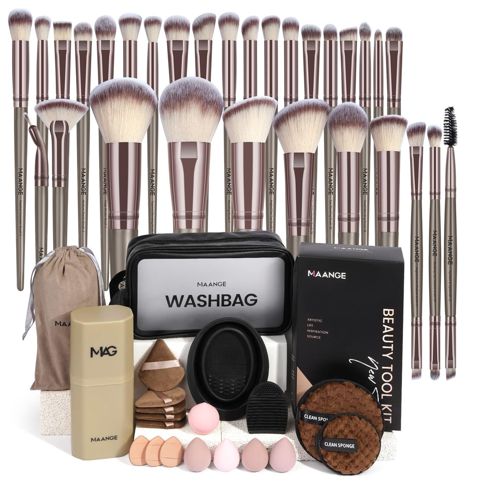 MAANGE makeup brush set 51pcs for complete everyday makeup application.