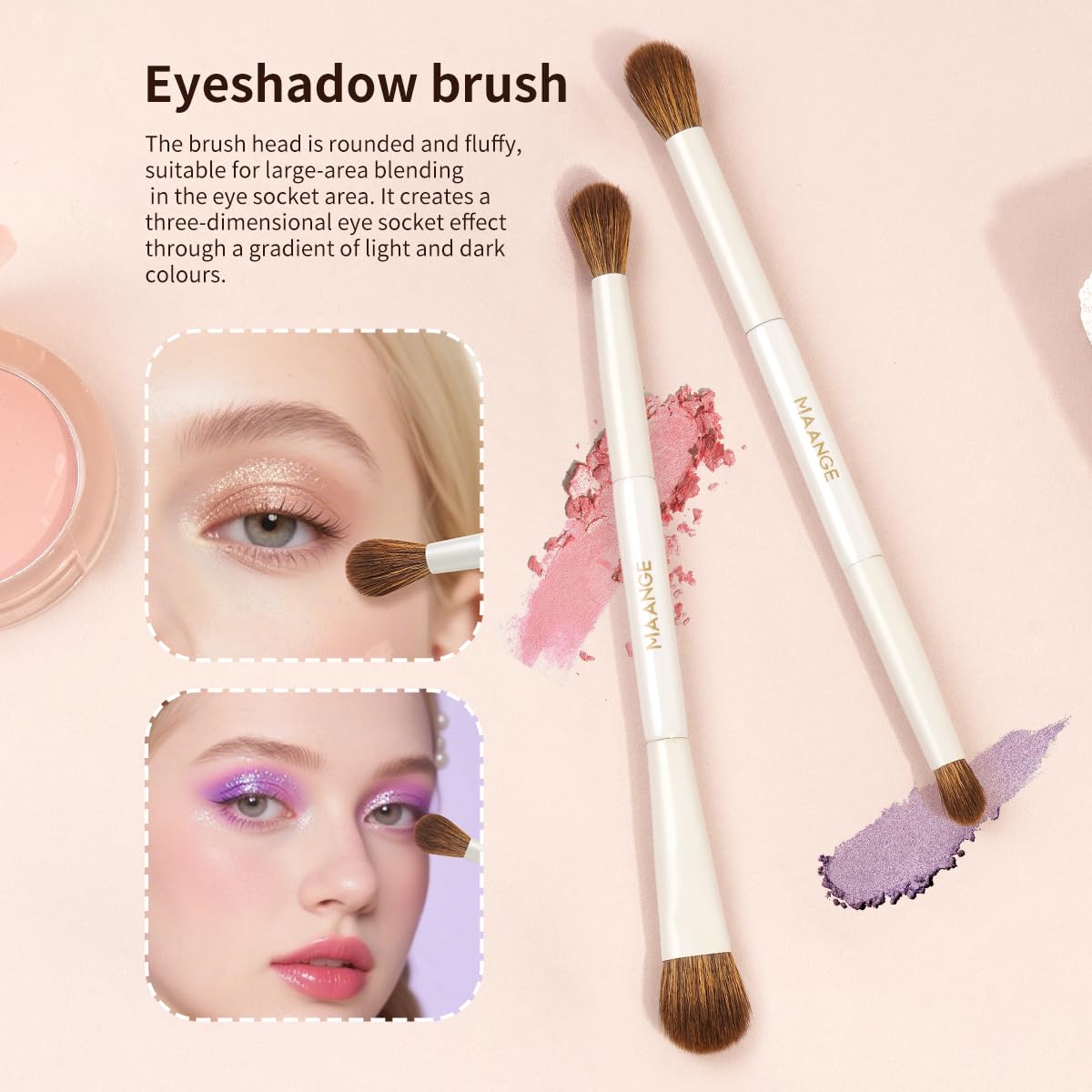 MAANGE dual-ended eye brush supports varied eye looks.
