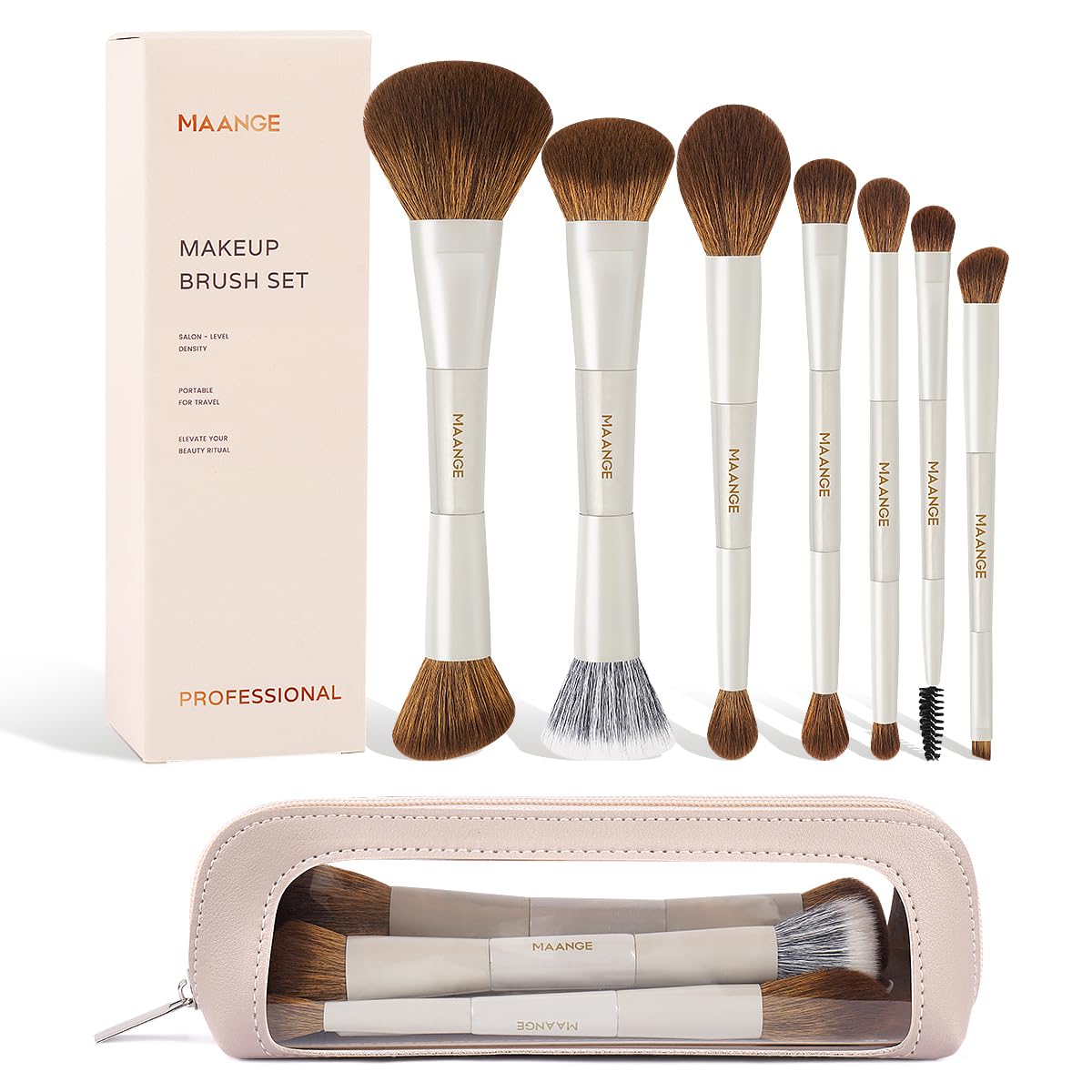 MAANGE makeup brush set dual-ended face brushes for versatile application.