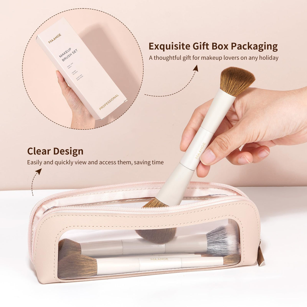 MAANGE powder brush for light setting and a natural finish.