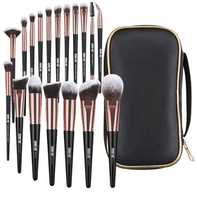 MAANGE makeup brushes 18-pcs in a black-gold case for organized storage.