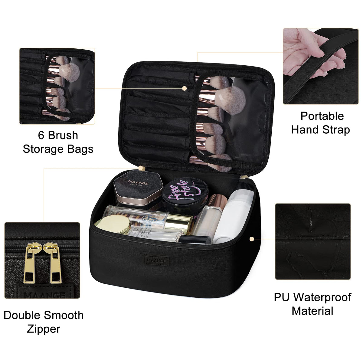 MAANGE small pouch with wide opening provides easy access to daily essentials.