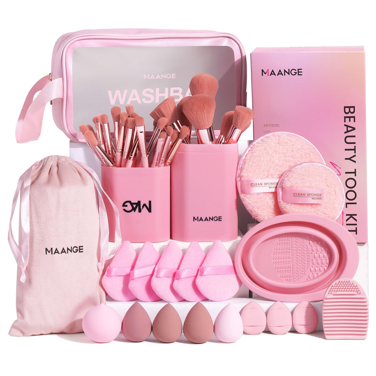 MAANGE makeup routine in action with full brush set