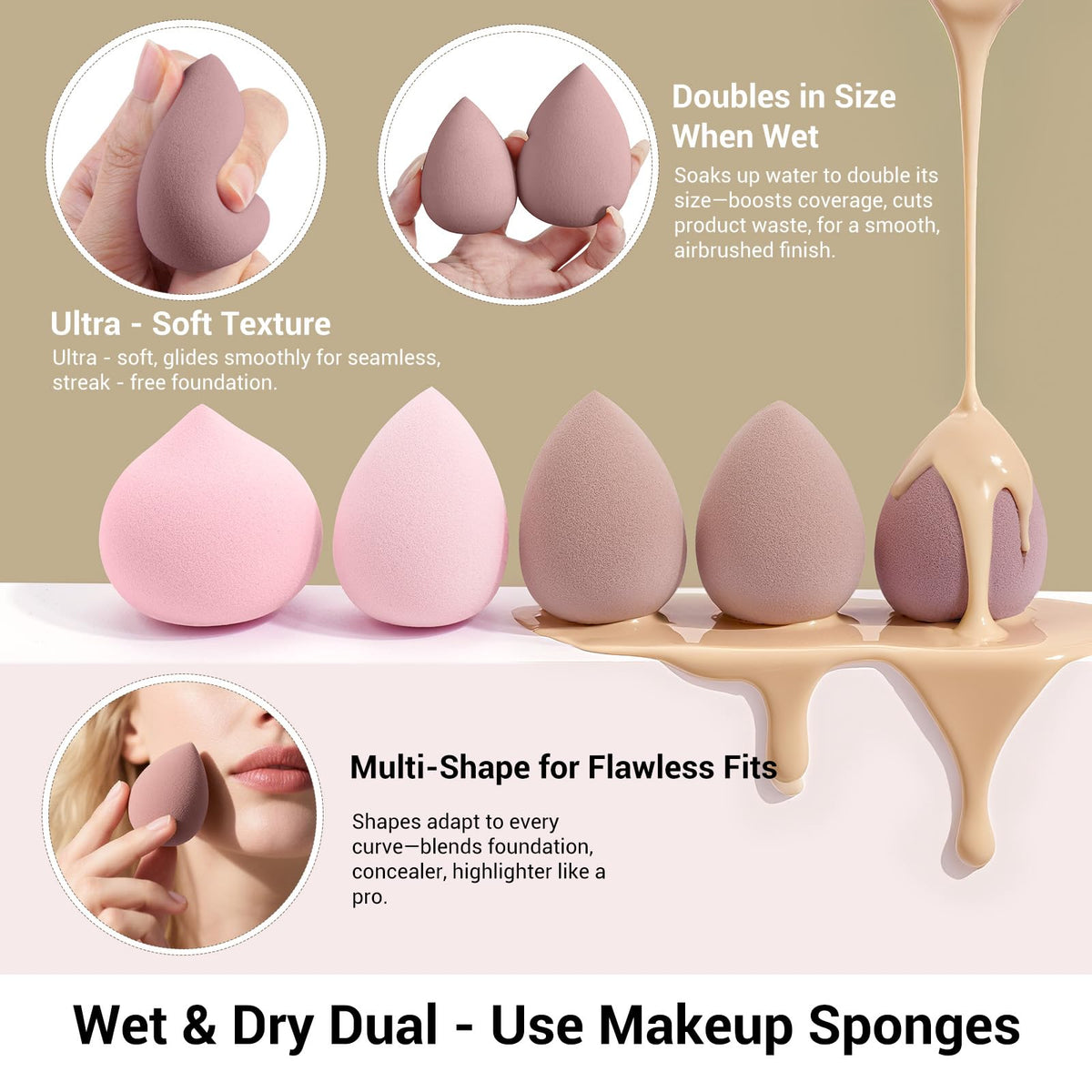 MAANGE makeup sponges and triangle puffs for soft coverage.