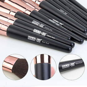 MAANGE rose gold ferrule and wood handle for comfortable grip.